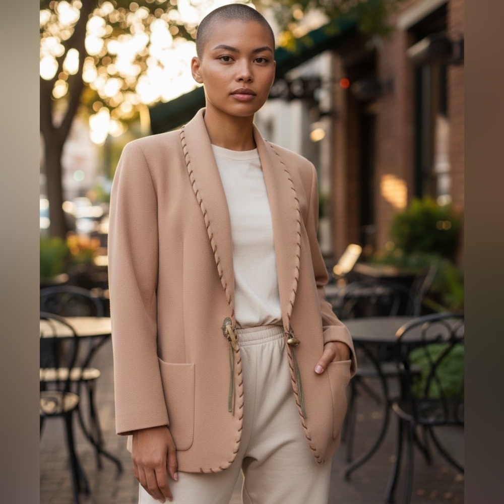 Augustus Vintage Western Leather Whipstitch Blazer Women’s Size 12 Peachy Pink